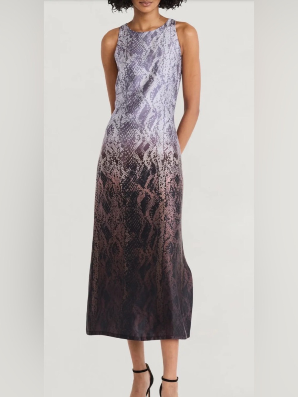 Luxely Sleeveless Ombre Python-Print Column Maxi Dress in Purple